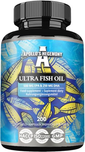 Ultra Olio Di Pesce 1000Mg, 200 Capsule Softgel, Omega 3 Ad Alto Dosaggio Con 500Mg Epa E 250Mg Dha, Scorta Di 6 Mesi, Acidi Grassi (Efa) - Da Apollo'