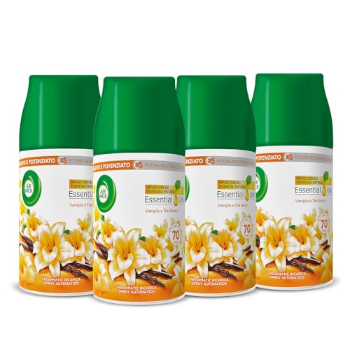 Airwick Kit Freshmatic Profumatore Per Ambienti : 4 Freshmatic Ricariche Alla Fragranza Di Vaniglia E Thè Bianco, 4X250Ml