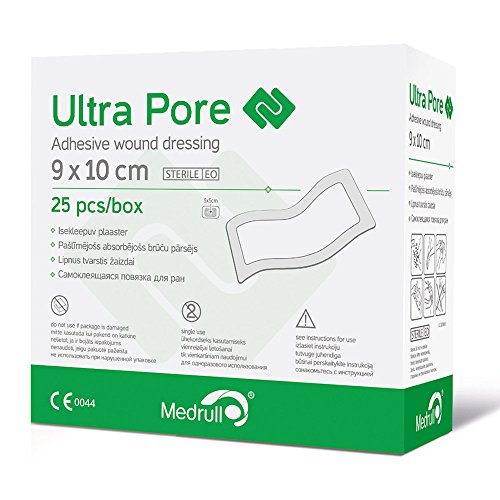 Medrull Ultra Pore Sterile Adesivo Ferite Medicazione Intonaco 25 Pezzi,10 X 9 Cm