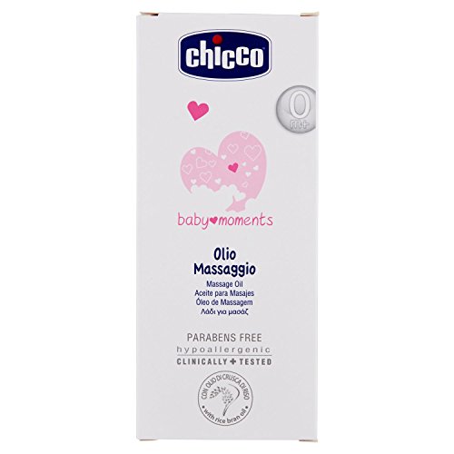 Chicco Baby Moments Olio Massaggio Corpo, Con Olio Di Crusca Di Riso, Emolliente E Idratante, 0+ Mesi - 200 Ml