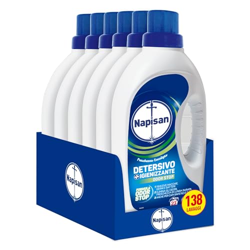Napisan Detersivo Lavatrice Liquido Igienizzante Odor Stop, 6 Confezioni Da 1.15 L Da 138 Lavaggi Di Detersivo Lavatrice Liquido