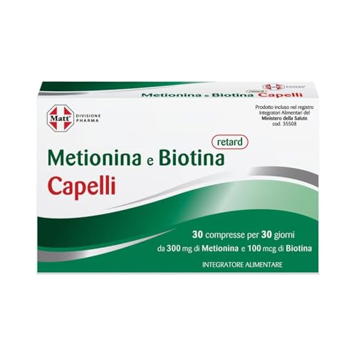 Matt, Metionina E Biotina Retard Capelli, Integratore Alimentare A Rilascio Prolungato, Integratore Capelli E Ughie, Confezione Con 30 Compresse, 30.6