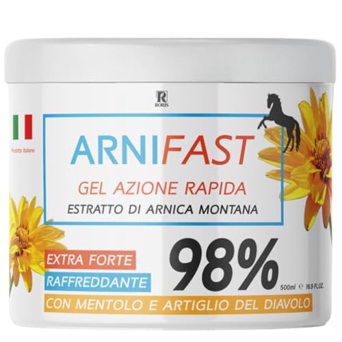 Arnifast Arnica Per Cavalli Uso Umano, 98% Extra Forte, Vero Estratto Di Arnica, Azione Rapida, Gel 500Ml Made In Italy, Ideale Per Strappi, Stirament