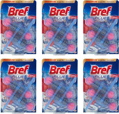 Bref Bref Wc Blue Activ+ Floral, Detergente Profumatore Wc In Pastiglie Igienizzante Bagno, Pulito, Fresco, Confezione Da 6 Di Duopacco - 100 G