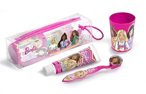 Barbie Set Per Bambini Per L'Igiene Dentale, Contenente 1 Dentale, 1 Spazzolino Dentale E 1 Bicchiere Decorato