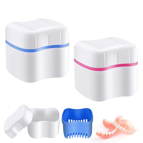 Katmerio Dentures Case, Set Di 2 Contenitori Per Denti, Scatola Per La Pulizia Della Protesi,Con Filtro Per Denti, Per Casa, Viaggi