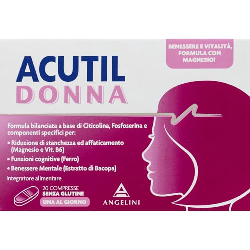 Acutil Donna, Integratore Multivitaminico Alimentare Per Donna Con Ferro, Magnesio E Vitamina B6, Per Il Benessere E La Vitalità, 20 Compresse