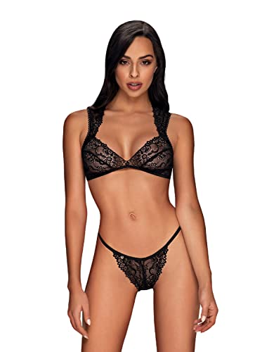 Obsessive Completo Intimo Da Donna 2 Pezzi In Pizzo Elisetta, Nero,S-M