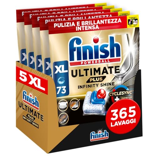 Finish Ultimate Plus Infinity Shine Pastiglie Lavastoviglie, 365 Capsule, Per Lavastoviglie Con Scudo Protettivo Contro Lo Sporco E I Residui Incrosta