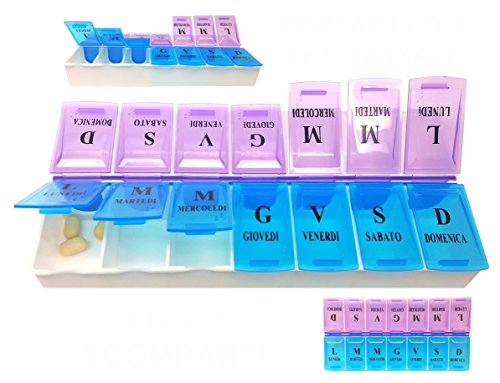 Hstar Portapillole Settimanale Contenitore Pillole In Italiano 7 + 7 = 14 Scomparti Giornalieri Per Pillole Grandi E Piccole