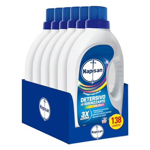 Napisan Detersivo Lavatrice Liquido Igienizzante Capi Colorati, 6 Confezioni Da 1.15 L Da 138 Lavaggi Di Detersivo Lavatrice Liquido