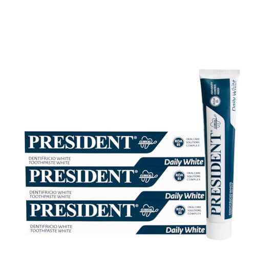 President Kit 3 Dentifricio White Ad Azione Sbiancante, Antiplacca, Antitartaro E Anti Ingiallimento Dei Denti. Rinfrescante Con Aroma Di Menta Piemon