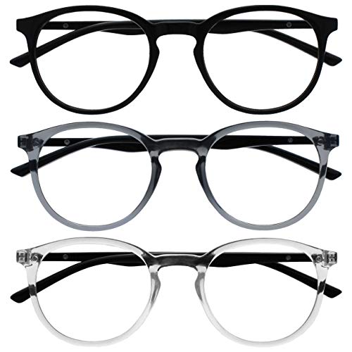Opulize Met 3 Pacco Occhiali Da Lettura Grande Giro Nero Grigio Chiaro Uomo Donna Cerniere Molla Rrr60-17C +2,50
