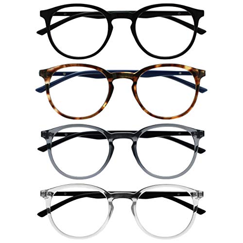 Opulize Met 4 Pacco Occhiali Da Lettura Grande Giro Nero Marrone Grigio Chiaro Uomo Donna Cerniere Molla Rrrr60-127C +2,00