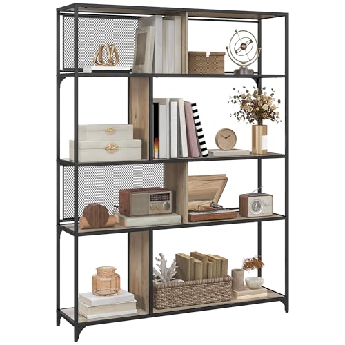Homcom Libreria Scaffale Industriale A 5 Livelli Con 2 Porte Scorrevoli, Libreria Portaoggetti In Legno E Acciaio, Per Soggiorno, Camera Da Letto E Uf