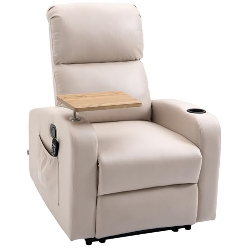 Homcom Poltrona Relax Elettrica, Poltrona Massaggiante Reclinabile Con Portabicchieri, Telecomando, Poggiapiedi, Timer, Tavolino Girevole E Tasche Lat