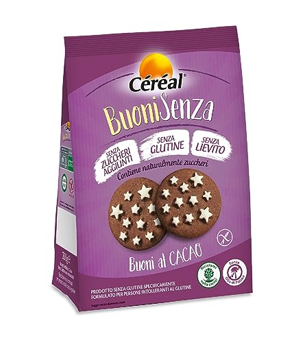 Céréal Buoni Senza Al Cacao, Biscotti Frollini Stelle Al Cacao Senza Glutine, Senza Lievito, Senza Zuccheri Aggiunti