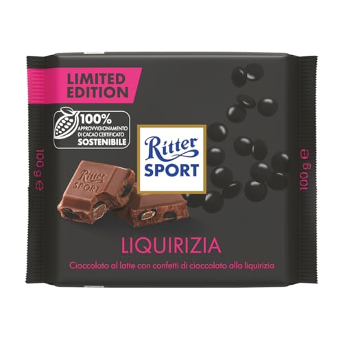 Ritter Sport Bianco Liquirizia, Tavoletta Di Cioccolato Al Latte E Confetti Di Cioccolato Alla Liquirizia, Cacao 100% Certificato Sostenibile, 100G