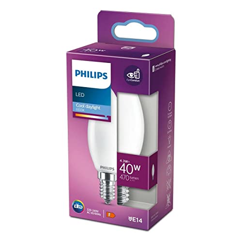 Bombilla Vela Led E14 4,3W 470Lm 6500K Luz Fria Ø3,5X9,7Cm. Philips