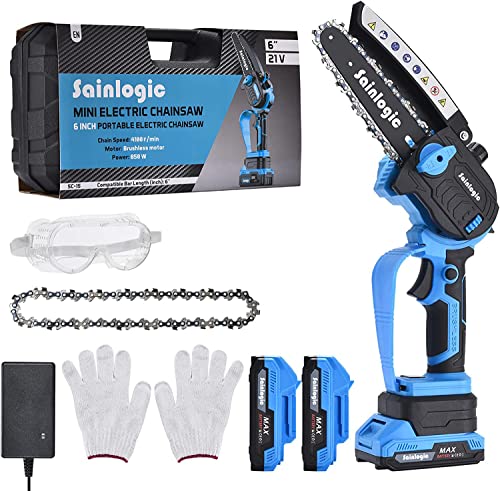 Sainlogic 6 Pollici Mini Motosega A Batteria, Motosega Elettrica Con Chiusura Di Sicurezza, Motosega Elettrica A Batteria Con Una Sola Mano Per Taglia