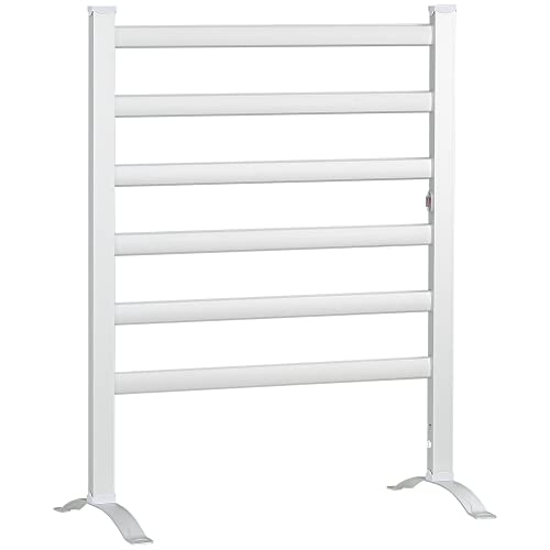 Homcom Scaldasalviette Elettrico Da 140W A 6 Barre Con Temperatura 45°C-55°C, In Alluminio, 69X36X90 Cm, Argento