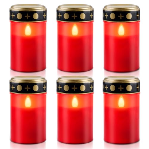 6 Pezzi Lumini Cimitero Led, Lumino Elettrico Per Cimitero, Lumino Led Per Cimitero, Lumino Cimitero Impermeabile, Lumini Cimitero Led Batteria (Piles