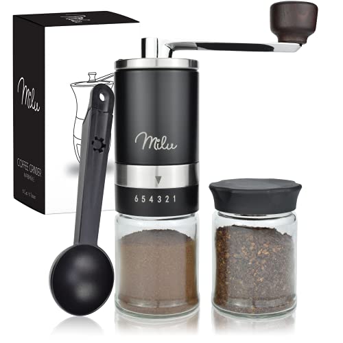Milu Macina Caffè Manuale Con Contenitore Extra, Macinacaffe Portatile Professionale Da Mano, Regolabile Grinder In Ceramica Burr, Macinino Per Chicch