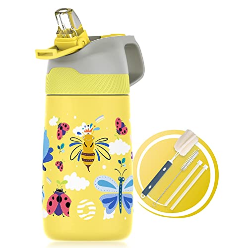 Fjbottle Borraccia Bambini Acciaio Inox Con Cannuccia 350Ml, Borraccia Termica Senza Bpa, Bottiglia Da Viaggio Per Scuola, Campeggio