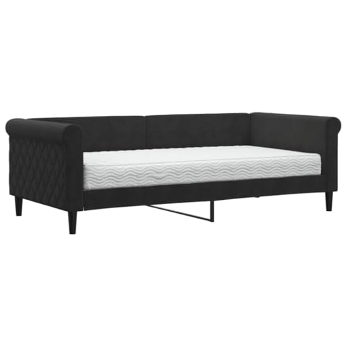 Vidaxl Divano Letto Con Materasso Nero 90X190 Cm In Velluto, Divano Letto, Divano Letto Da Salotto, Letto Per Ospiti, Divano Letto Moderno