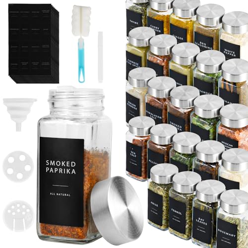 Lannvan Barattoli Spezie - 24 Barattoli Per Spezie Con Coperchio - 120Ml Contenitori Spezie Per Cucina Con Etichette Spezie - Barattoli Porta Spezie C