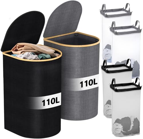 Mzjauvf 2Pcs Cesto Portabiancheria, 2 * 110L Cesto Biancheria Sporca, Cesto Portabiancheria Con Coperchio, Portabiancheria Sporca Grande, Portabianche