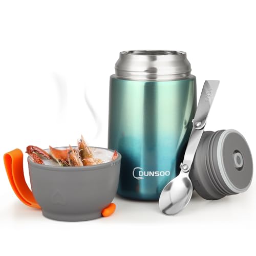 Dunsoo Contenitore Termico Per Alimenti Da 650 Ml, Contenitore Termico Per Alimenti In Acciaio Inox Con Cucchiaio Pieghevole, Ideale Per Conservare Zu
