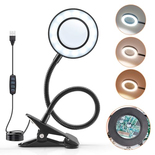 Lampada Da Tavolo,10X Lampada Con Lente Lngrandimento Con Luce,48Led Lampada Da Scrivania Luce Per Lettura Libri A Letto,3 Colore 10 Luminosità Lampad