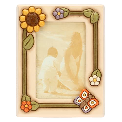 Thun, Portafoto Medio In Ceramica Decorata A Mano Con Decorazioni Floreali, Linea Country, 19.7X15.2X2 Cm, Spazio Foto 9.2X13.6 Cm