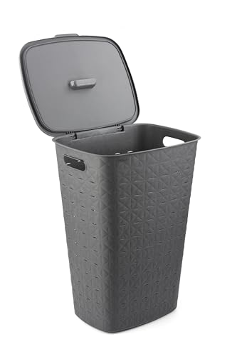 Curver Softex - Cesto Portabiancheria Da 56 L, Design Elegante, Leggero, Impilabile E Pratico, 70% Riciclato, 59 X 43 X 34 Cm, Colore: Grigio