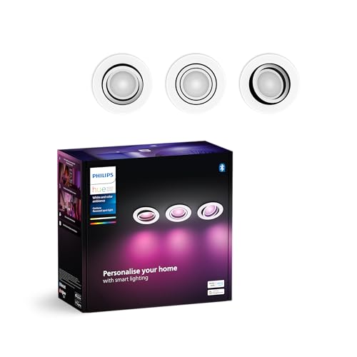 Philips Hue White & Color Ambiance Centura Confezione Da 3 Faretti Da Incasso Rotondi, Plafoniere Dimmerabili Per Il Sistema Hue, Controllo Intelligen