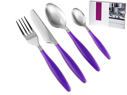 H&H Set 24 Posate In Inox E Plastica Colore Lilla