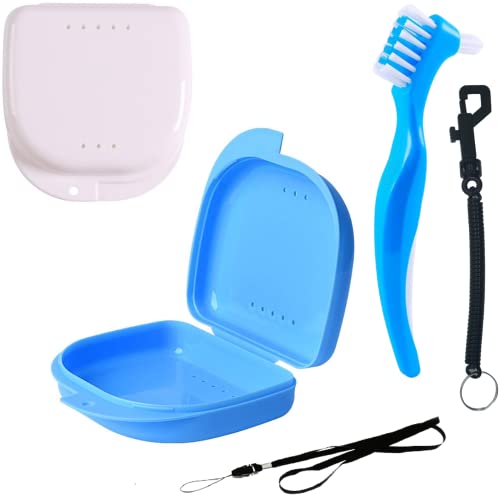 [Set 5 Pz] Spazzolino Pulizia + Custodie Porta Apparecchio Denti | Incl. Moschetone E Cordino Per Bambini | Scatola Da Viaggio Per Dentiera, Bite Dent