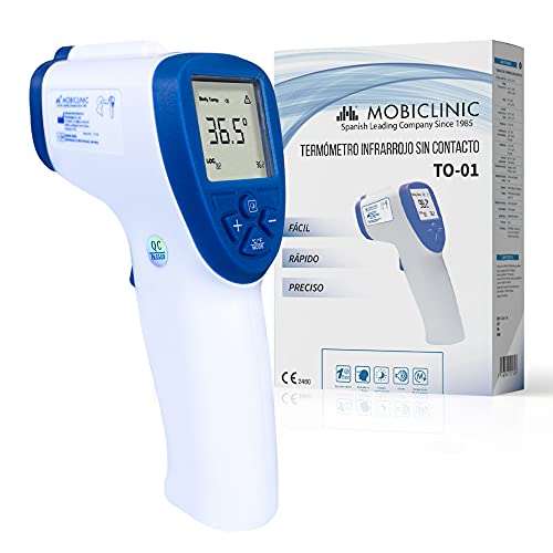 Mobiclinic, Termometro Infrarossi, To-01, Marchio Europeo, Digitale Senza Contatto, Marcatura Ce, Memoria Di 32 Dati, Lcd Display, Allarme Febbre, Sen