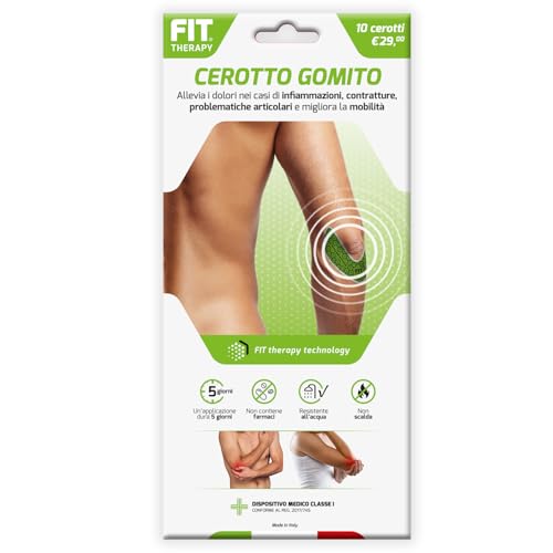 Fit Therapy | Cerotti Antinfiammatori Gomito | Riduce I Dolori E Traumi Al Gomito | Dispositivo Medico, Non Scalda, Resistente All’Acqua, Senza Farmac