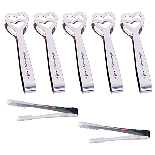 5 Pinze Per Zucchero Love, 2 Pinze Per Cubetti Di Ghiaccio, Mini Pinze Per Dolci, Pinze Per Zucchero In Acciaio Inossidabile, Utilizzate Per Contenere