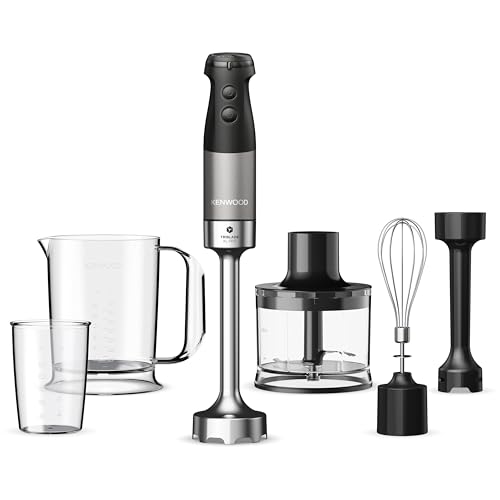 Kenwood Triblade Xl Pro Hbm80.322Bk, Minipimer Con Sistema Triblade, Velocità Variabile + Turbo, Asta Acciaio Inox, Include Tritatutto 500Ml, Frusta,