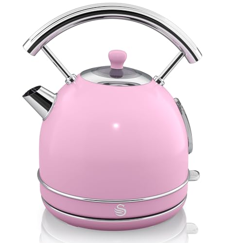 Swan Retro Bollitore Elettrico, 1,8 L, Resistenza Nascosta In Acciaio Inox, Senza Fili, Senza Cavo, Design Vintage, Spegnimento Automatico Controller