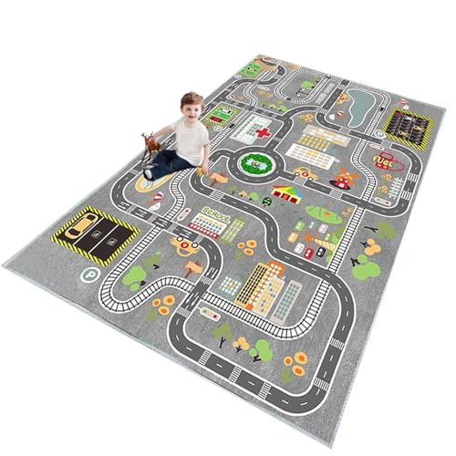 Zfhnyjwkl Tappeto Macchinine Bambini, Tappeto Gioco Bambini Per La Camera Dei Bambini,Tappeto Per Bambini Con Strade,Ragazze, Ragazzi, Antiscivolo E L
