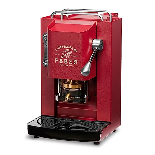 Faber Coffee Machines | Modello Pro Deluxe | Macchina Caffe A Cialde Ese 44Mm | Finiture Cromo | Pressacialda In Ottone (Cherry Red)