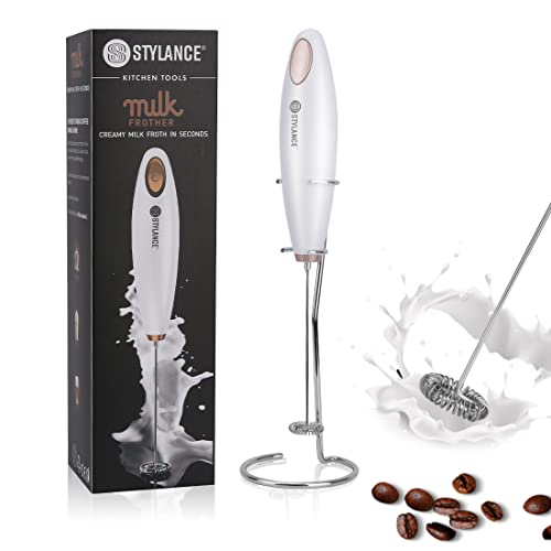 Stylance Frullino Montalattemontalatte Schiumatore Cappuccinatore Per Latte Schiumalatte, Cappuccino, Grigio,Compresa Staffa, Esclusa Batteria (White)