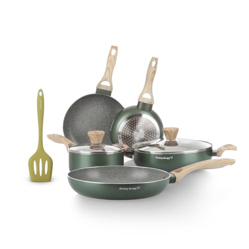 Kasanova Batteria Pentole Cooking Therapy, Set Pentole Induzione E Padelle Antiaderenti Con Paletta, Set Cucina Completo Con Scritta Al Laser E Manici