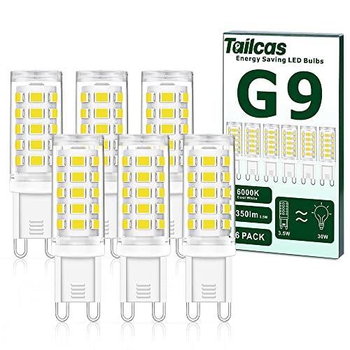 Tailcas G9 Led Lampadina 3.5W Fredda, Equivalenti 30W 40W Lampada Alogena, Bianco Freddo 6000K, 350Lm Lampadime G9, Ac220-240V, Non Dimmerabile, Nessu