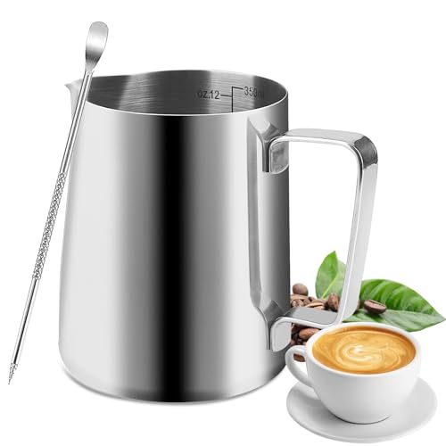 Hisdricus Bricco Latte Acciaio Inox, 350 Ml Bollitore Latte, Latte Art, Con Segni Di Misurazione, Penna Adatto, Per Latte Artistico, Adatto Per Cappuc