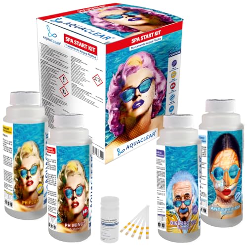 Aquaclear - Kit Prodotti Per Avviamento E Mantenimento Della Tuo Idromassaggio Spa, Contiene: Cloro, Ph Minus; Ph Plus, Antischiuma; Test Cloro/Ph